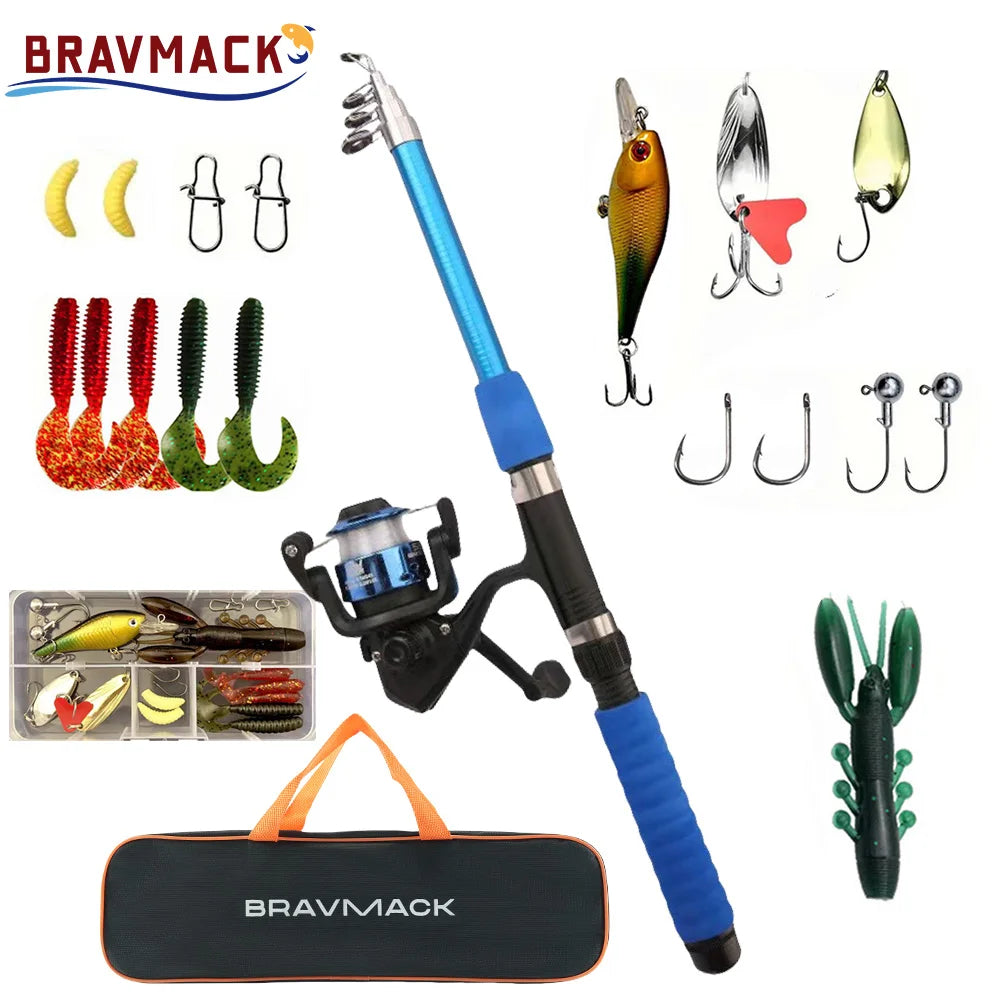 Fishing Pole Set Full Kits With Telescopic Fishing Rod And Spinning Reel Baits Hooks Travel Pole Set